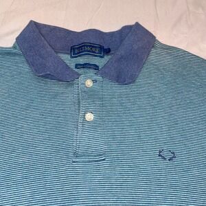 Biltmore Mens Teal Blue Striped Cotton Polo Shirt Large Short Sleeve Antler Logo